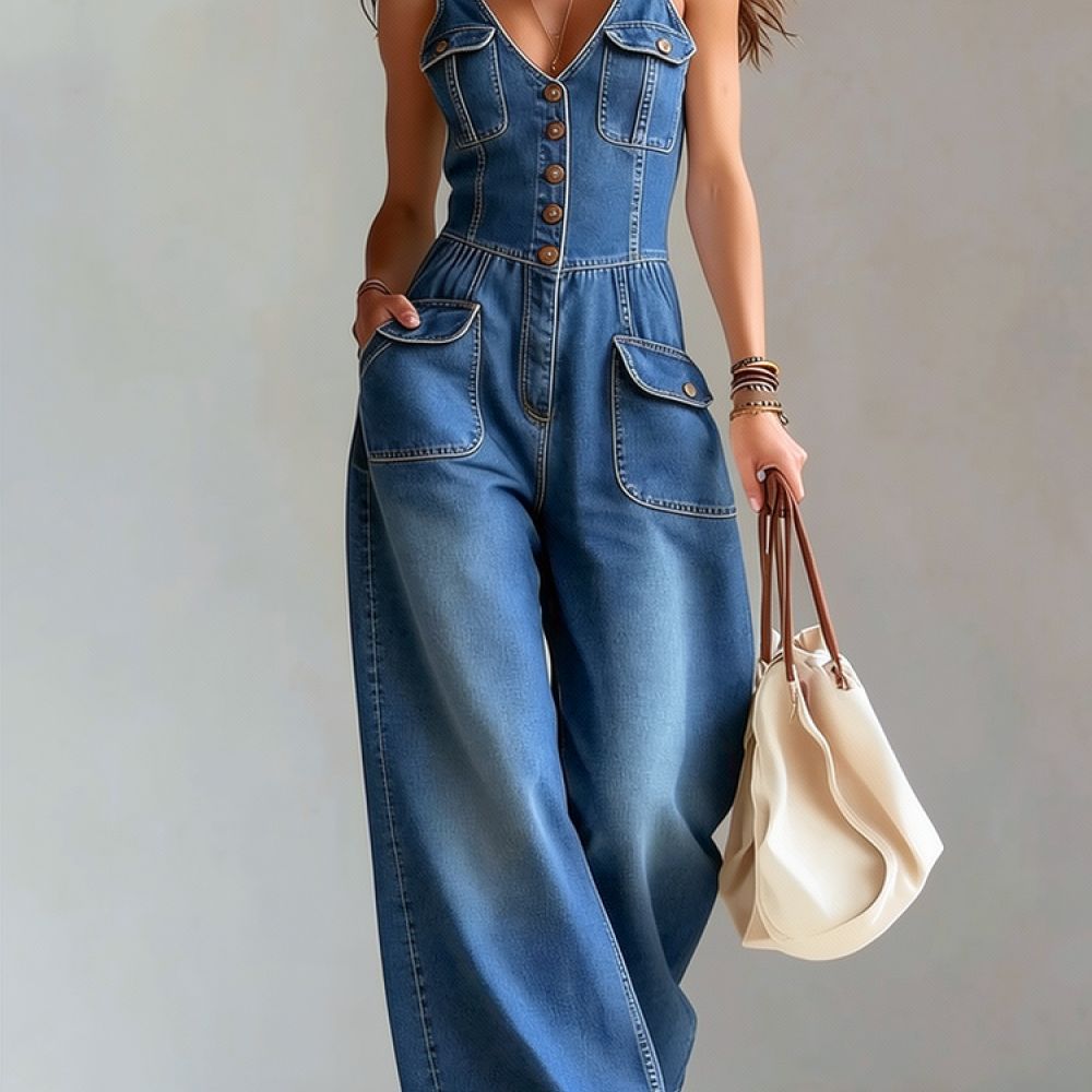 Jumpsuit Linen Relaxed - Tuta in denim lavato da donna,