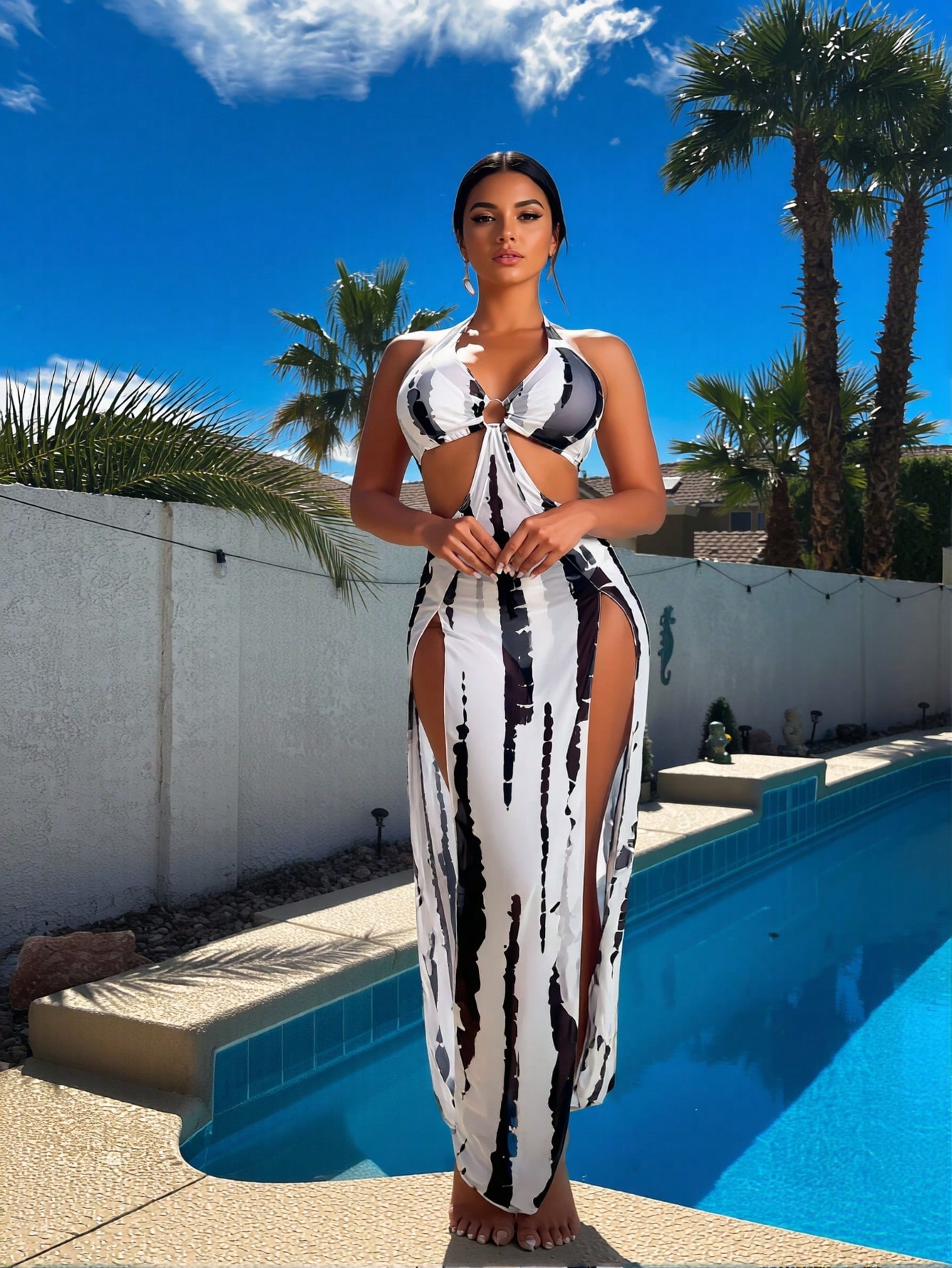Maxi Dress Halter - Nuovo Set Bikini Tie Dye Bianco