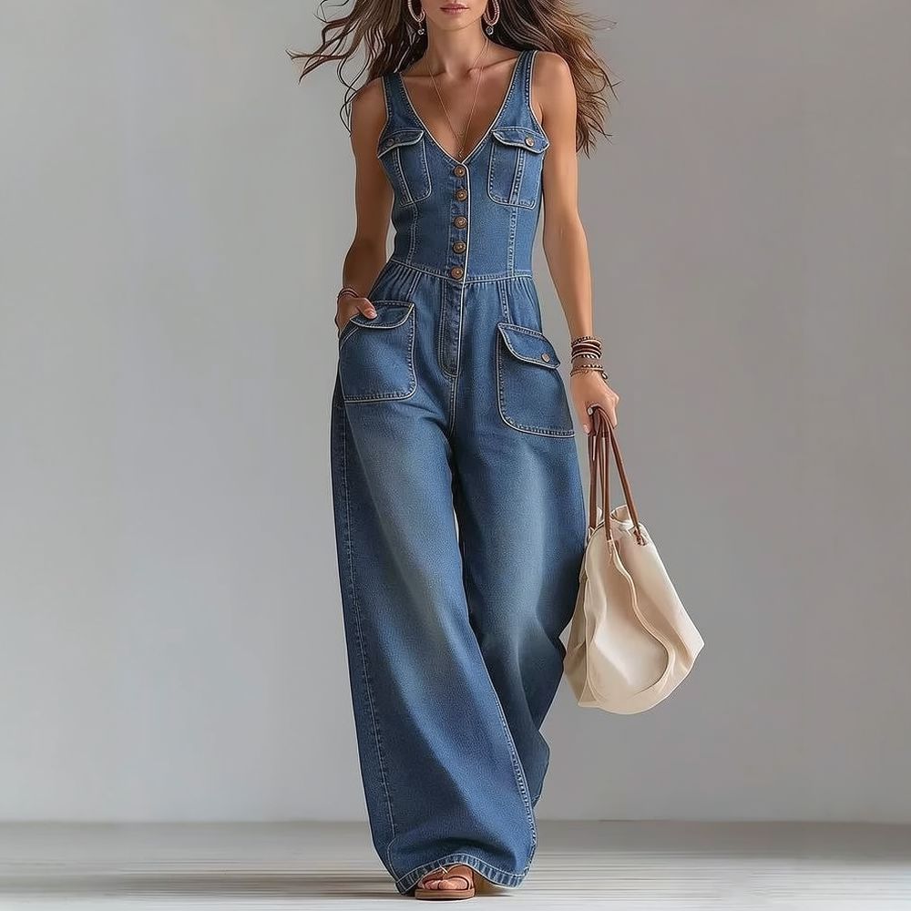 Tuta in denim lavato da donna, - Jumpsuit Linen Relaxed recensione e prezzo